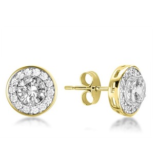 Elegantes Pendientes de Diamantes Finos con Corte Redondo y Halo Simple, Diamante Cultivado en Laboratorio de 0.60 Ct en Platino para Ocasiones Especiales y Fiestas - Product Image 2