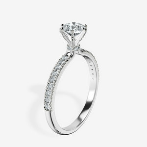 Bague Secret Halo avec pierres latérales en diamant de laboratoire, or blanc 14K, 0,50 ct au centre, couleur EF, clarté VS1, 0,50 ct pierres latérales, détail pavé - Product Image 2