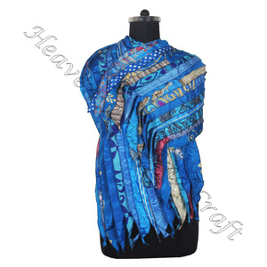 Recycled Silk Sari 15 Strips Designer Handmade Scarves Stole <b>Shawls</b> SC627 Fine Silk Wholesale Recycled Vintage Sari Female Scarf - Product Image 3