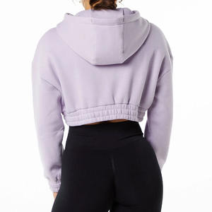 Sweat à capuche pour femme de haute qualité, personnalisé, avec fermeture éclair, fermeture éclair mi-longue, 100% coton biologique, épaules tombantes, sweat à capuche court pour femme - Product Image 3