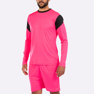 Uniforme de fútbol de poliéster 100% con mangas completas rosa, ropa de equipo de alta calidad, conjuntos de corte automatizado, incluye logotipo personalizado, servicio OEM - Product Image 1