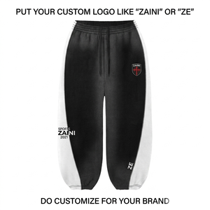 ZAINI 320 GSM Premium Cotton Polyester Twill Drawstring Pleated <b>Jogger</b> Pant Black <b>White</b> Side Panel Sportswear Spring - Product Image 1