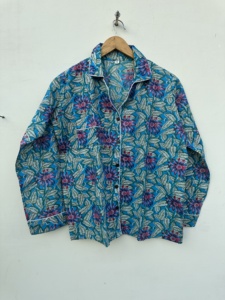 Conjunto de pijama de algodón puro hecho a mano indio de alta calidad para mujer ropa de dormir suave con cuello en V cómodo para otoño para verano invierno - Product Image 3