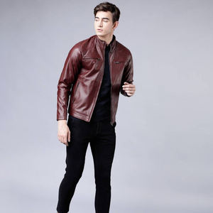 Chaqueta de cuero cálida de invierno para hombre, cuello mandarín, estilo motorista, mangas completas, chaqueta de cuero de moda para hombre a la venta en cantidad a granel - Product Image 5