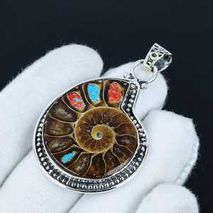Natural Ammonite Pendant Solid 925 Sterling Silver Unique Bohemian Jewelry for Women & Children's Special Wedding Gift - Product Image 3