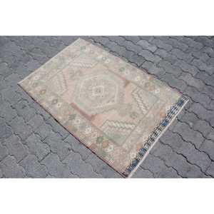 Alfombra Turca Vintage de 2.5x3.8 pies, Alfombra Azul con Puntos - Product Image 2