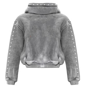 Sweat à capuche surdimensionné en coton 100% pour homme, poids lourd 450GSM, hiver, délavé à l'acide, style streetwear, avec strass - Product Image 4