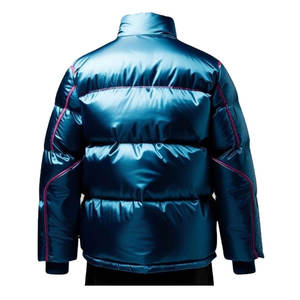 Vente en gros de blouson à bulles d'hiver personnalisable de haute qualité, blouson bouffant brillant avec rembourrage chaud, col à capuche, toile avec logo sur le devant - Product Image 4