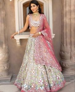 FABZONE Real Mirror Embroidery Wedding Lehenga Choli for Women in Indian/Pakistani Silk Wear In-Stock Model FZBD 100 Available - Product Image 3