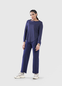 Camiseta informal de tendencia superior para mujer, camiseta azul holgada de manga larga con cuello redondo para mujer - Product Image 6