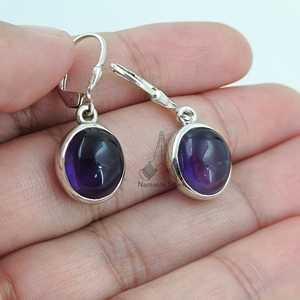 Pendientes Colgantes de Plata con Amatista Ovalada, Joyería Artesanal con Piedras Preciosas, Regalo de Oro para Ella en Navidad, San Valentín, Cumpleaños o Aniversario - Product Image 3