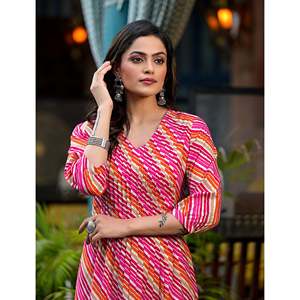 Rani Cotton Straight <b>Kurti</b> with Embroidery Work Pakistani-Style Lehariya Salwar Kameez Ethnic for Party Wear Stitched - Product Image 4
