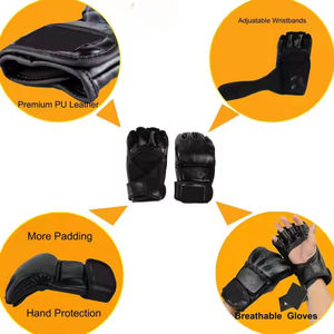 Gants de MMA en cuir véritable avec logo personnalisé pour la compétition, rembourrage en mousse souple, gants de combat supérieurs pour le grappling, les arts martiaux et la boxe - Product Image 5