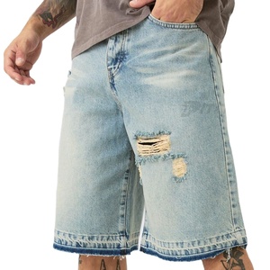 Shorts de mezclilla lavados con elastano/poliéster para uso diario, estilo urbano, casual de verano, corte recto - Product Image 1