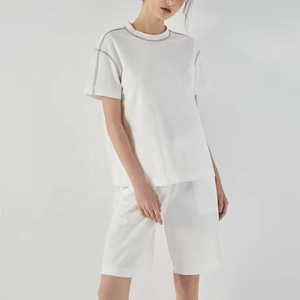 100% Cotton <b>Ladies</b> Pyjamas Custom Printed Adult Sleepwear Pakistan <b>Jersey</b> Fabric XS XL Sizes Drawstring Closure Summer <b>Short</b> - Product Image 4