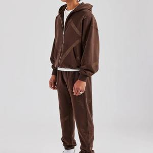 Ensemble deux pièces vintage personnalisé pour homme, sweat-shirt à capuche et pantalon de jogging imprimé avec des strass, lavage à l'acide, pantalon de survêtement évasé - Product Image 4