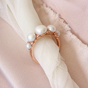Anillo de Perlas de Agua Dulce Grado AAAAA, Banda Minimalista de Plata de Ley 925 Maciza Chapada en Oro Rosa, Anillo de Compromiso y Boda para Mujer - Product Image 3