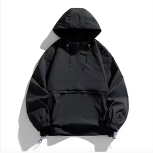 Custom Plus Fashion Men's Windbreaker <b>Jacket</b> Hooded Half Zipper Woven Loose <b>Winter</b> Custom Printed Logo Plus Size <b>Running</b> High - Product Image 3