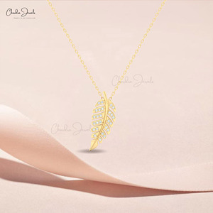 Nouveautés Pendentif feuille de diamant blanc de taille ronde de 1mm pour cadeau de mariage avec des bijoux en or 14k poinçonnés articles en gros en vrac - Product Image 6