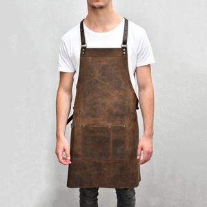 Manufacturer Wholesale Apron Cross Back Leather <b>Strap</b> Uniform Bartender Chef Baker Apron Tool Pocket Kitchen Cooking Apron - Product Image 2