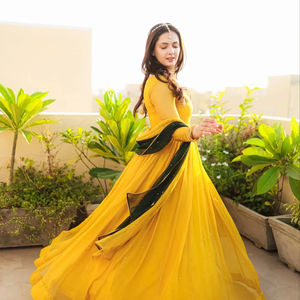 Vestido Maxi Estilo Anarkali Lehenga Choli, Acrílico, Manga Larga, Sin Arrugas, Protección Solar, para Mujer, Ropa de Fiesta - Product Image 1