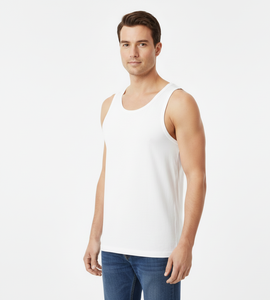 Gilet en coton blanc minimaliste pour homme, conçu avec un tissu respirant sans manches, léger, extensible et confortable pour un usage quotidien - Product Image 3