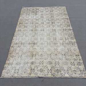 พรมตุรกี, พรมวินเทจขนาด 4.8x7.5 ฟุต, พรมขนสัตว์ลายอิคัตสีเทาขาว - Product Image 1