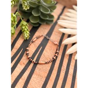 Navajo Styled Geometric Machine Made Copper <b>Beaded</b> <b>Bracelet</b> Graduated Strung - Product Image 2