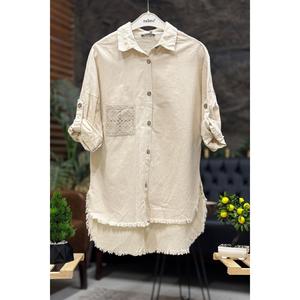 Cep Dantel Detaylı Alt Püsküllü Keten Gömlek - Product Image 2