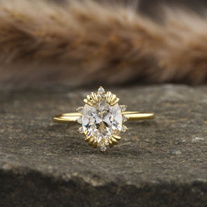 Anillo de compromiso de diamante de corte ovalado cultivado en laboratorio, anillo de regalo de racimo Vintage de lujo con certificado IGI de oro sólido de 18K para mujer - Product Image 2