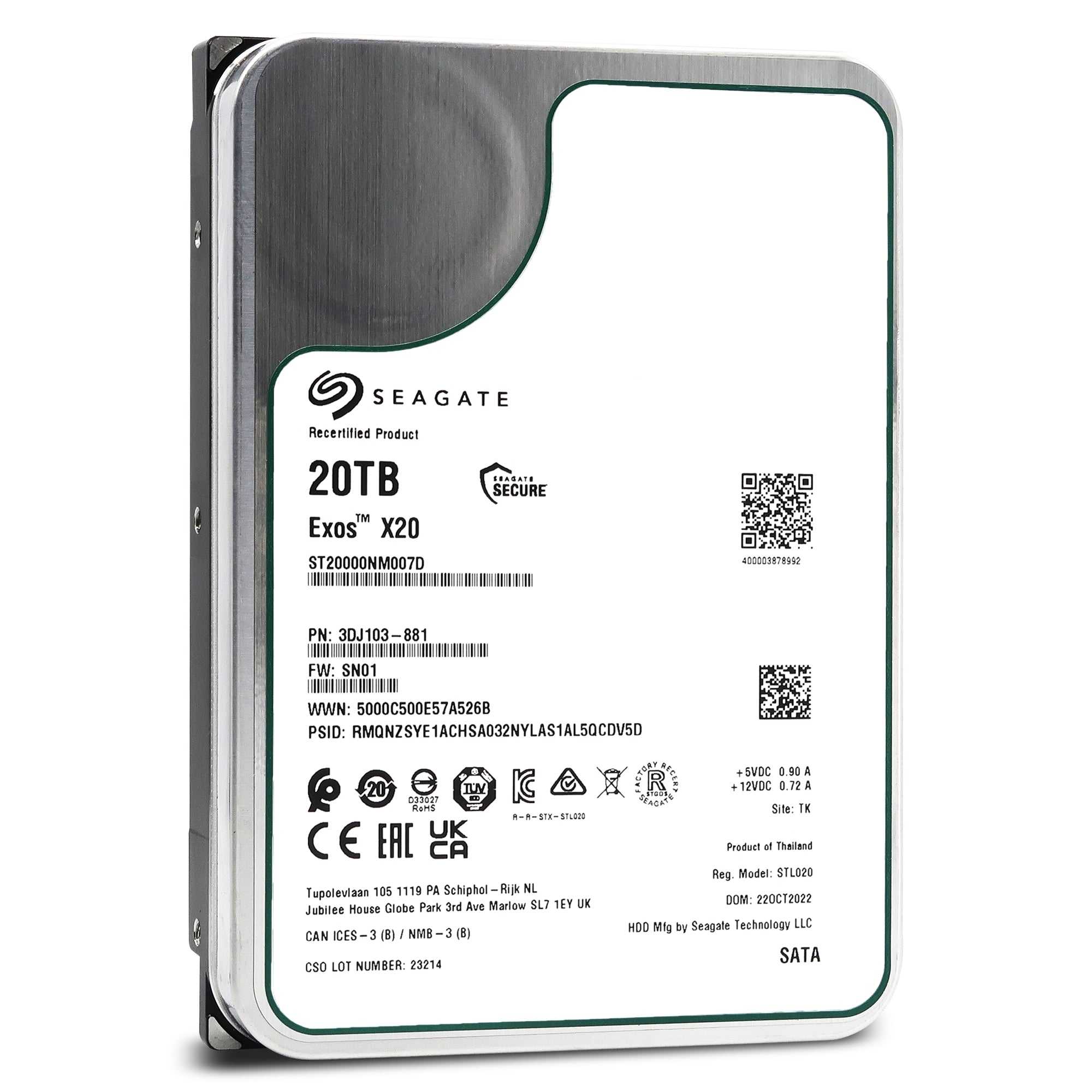 Seagate Exos X20 20TB Hard Drive - High Performance & Reliability