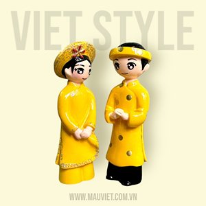 Statue décorative en polyrésine d'usine de style Viet en gros-Couple de mariés portant des Ao Dai vietnamiens - Product Image 4