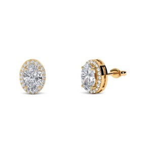 Boucles d'oreilles ovales à halo unique avec diamant de 1,00 carat cultivé en laboratoire, en platine, cadeau d'anniversaire de mariage - Product Image 1