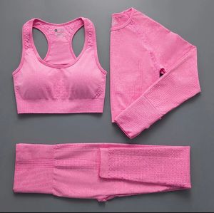 Conjunto Deportivo de 3 Piezas para Mujer, Cintura Alta, Sin Costuras, Resistente al Agua, Spandex/Nailon, para Gimnasio, Yoga, Manga Larga, Pantalones Cortos - Product Image 1