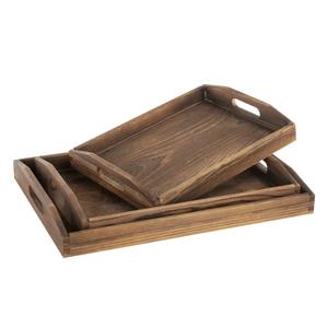 Bandeja de servicio de madera de estilo rústico de 2 piezas con asa Bandejas de servicio modernas y convenientes - Product Image 1