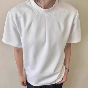 Vente directe d'usine coton hommes été T-Shirt à manches courtes conception de loisirs décontractés avec demi manches déconstruction tissu tricoté - Product Image 3