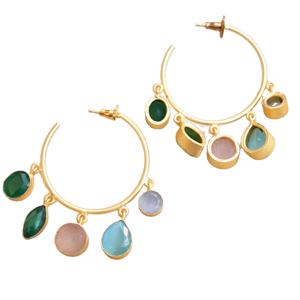 ต่างหูทองเหลืองแบบห่วง ดีไซน์ดอกไม้ ประดับด้วยหินธรรมชาติ ชุบทอง ดีไซน์เฉพาะตัว คุณภาพสูง ขายส่งจำนวนมาก - Product Image 3