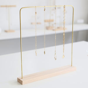 Vintage New Arrival Jewelry Display Accessories Metal Stand Wood <b>Base</b> Rectangle Jewelry Stand Earing Scene Display Gold Finished - Product Image 2