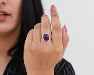 Anillo apilable de amatista cruda Natural, Plata de Ley 925, piedras preciosas sin cortar, banda ajustable, joyería hecha a mano Boho Chic de febrero - Product Image 5