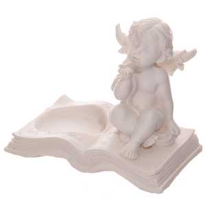 Porte-bougie tealight en forme d'ange assis avec livre, décoration de Noël festive - Product Image 5