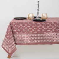 Nappe en coton imprimée au bloc, rose poussiéreuse, faite à la main, pour hôtel et maison