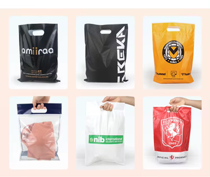 Venta al por mayor de PE troquelado con asa logotipo personalizado diseño impreso compras producto personal embalaje bolsas de plástico mercancía - Product Image 5