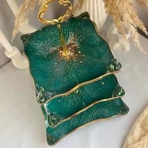 Plateau en résine époxy personnalisé, support à gâteau, plateau en résine fait à la main, plateau décoratif moderne pour cadeau de mariage, prix de gros en provenance d'Inde - Product Image 1