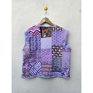 Handmade Printed Finished Vintage Purple <b>Sleeveless</b> Organic Cotton Quilted <b>Jacket</b> <b>Women</b> Bohemian Style Unique Durable Fit Stripe - Product Image 6