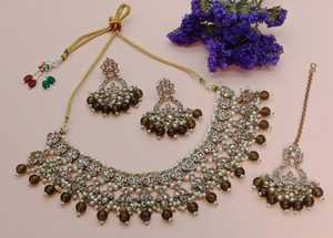 New Design Gold Plated Traditional Drop <b>Pearl</b> & Kundan Studded Earring Mangtika Choker <b>Necklace</b> <b>Set</b> & Jewellery <b>Set</b> for Woman - Product Image 3