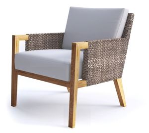 Silla de Comedor de Madera de Teca Maciza de Color Natural con Cojín Tejido Resistente a la Intemperie, Apta para Muebles de Interior y Exterior - Product Image 1