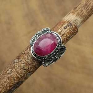 Anillo de Plata de Ley 925 estilo bohemio clásico corindón rubí conjunto de piedras preciosas diamante Simple hecho a mano joyería fina Diamante de corindón - Product Image 2