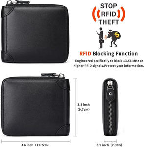 Carteras plegables de alta calidad Carteras con cremallera negra de cuero genuino OEM con espacio para varias tarjetas MOQ bajo y opciones de logotipo personalizado. - Product Image 2