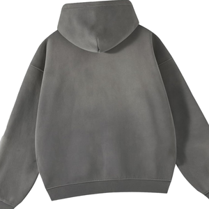 Sudadera con Capucha Gris Lavada al Ácido, Estilo Vintage, Acabado Suave de Felpa, Cierre Completo, Ropa Urbana, Sudadera de Invierno - Product Image 4