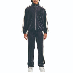 Ensemble de survêtement vintage pour homme de haute qualité, veste en polaire à fermeture éclair à manches longues d'hiver, séchage rapide, couleur contrastée sur le côté, pantalon à jambes larges - Product Image 1